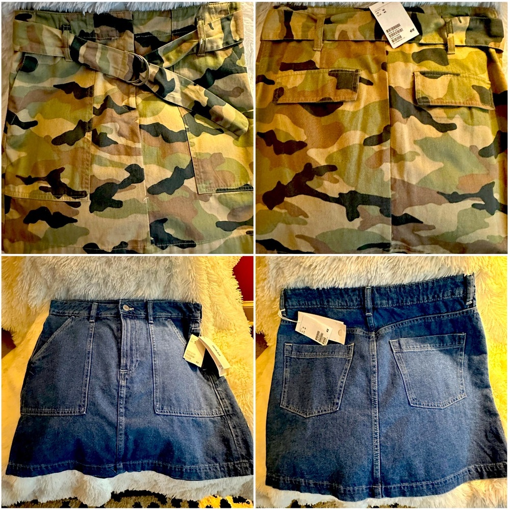 Bundle of 2 H&M NWT mini skirts size 10 Denim and Camo